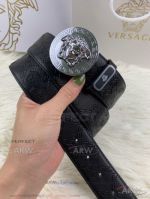 AAA Clone Versace Black Engraved Leather Belt - SS Medusa Buckle